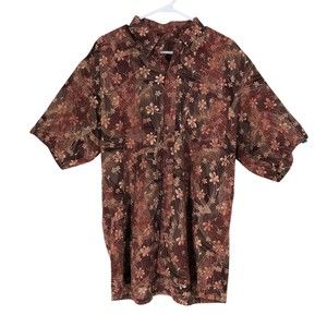 Mens Silky Polyester Hawaiian Button Down Shirt in Browns & Rust Colors SZ XXL